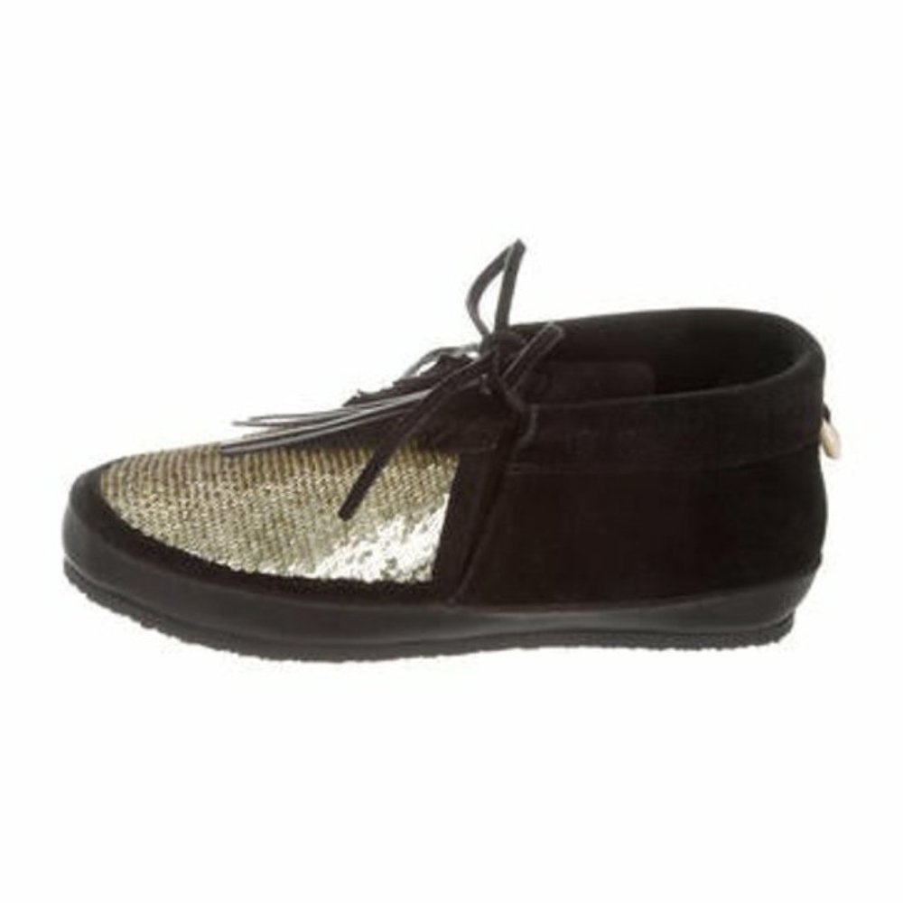 Figue  Lace Up Booties Sequin Moccasins Suede sz 5